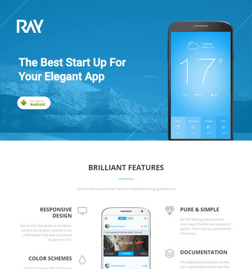 ray app landing responsive wordpress theme